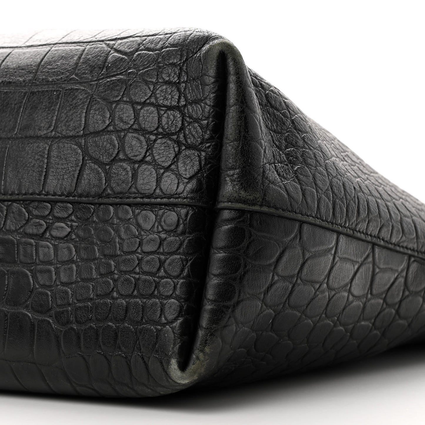 Calfskin Crocodile Embossed Shopping Tote Black