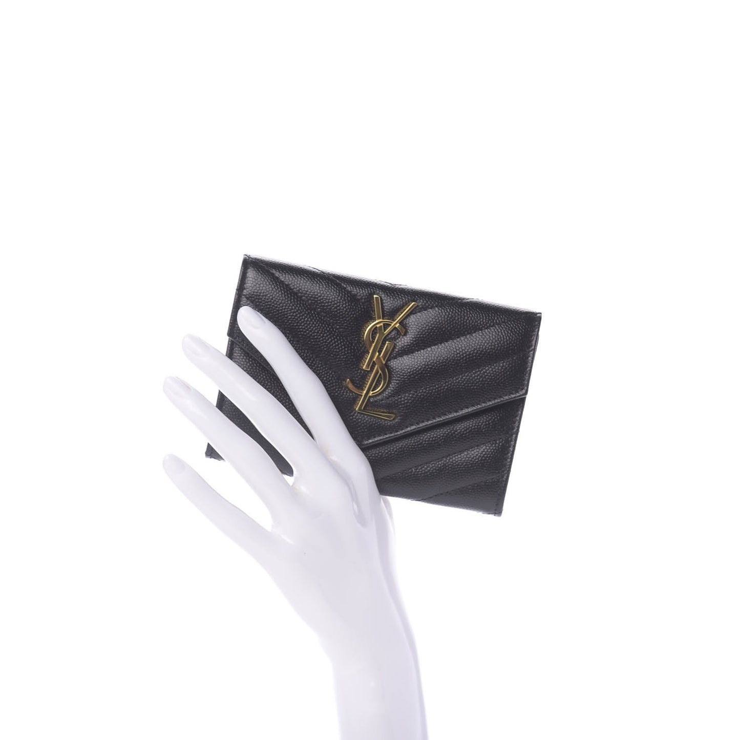 Grain De Poudre Matelasse Chevron Small Monogram Envelope Wallet Black