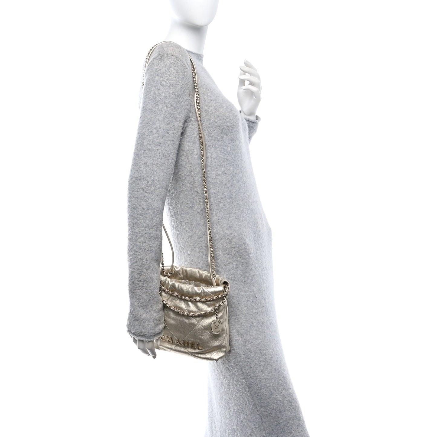 Metallic Lambskin Quilted Mini Chanel 22 Golden