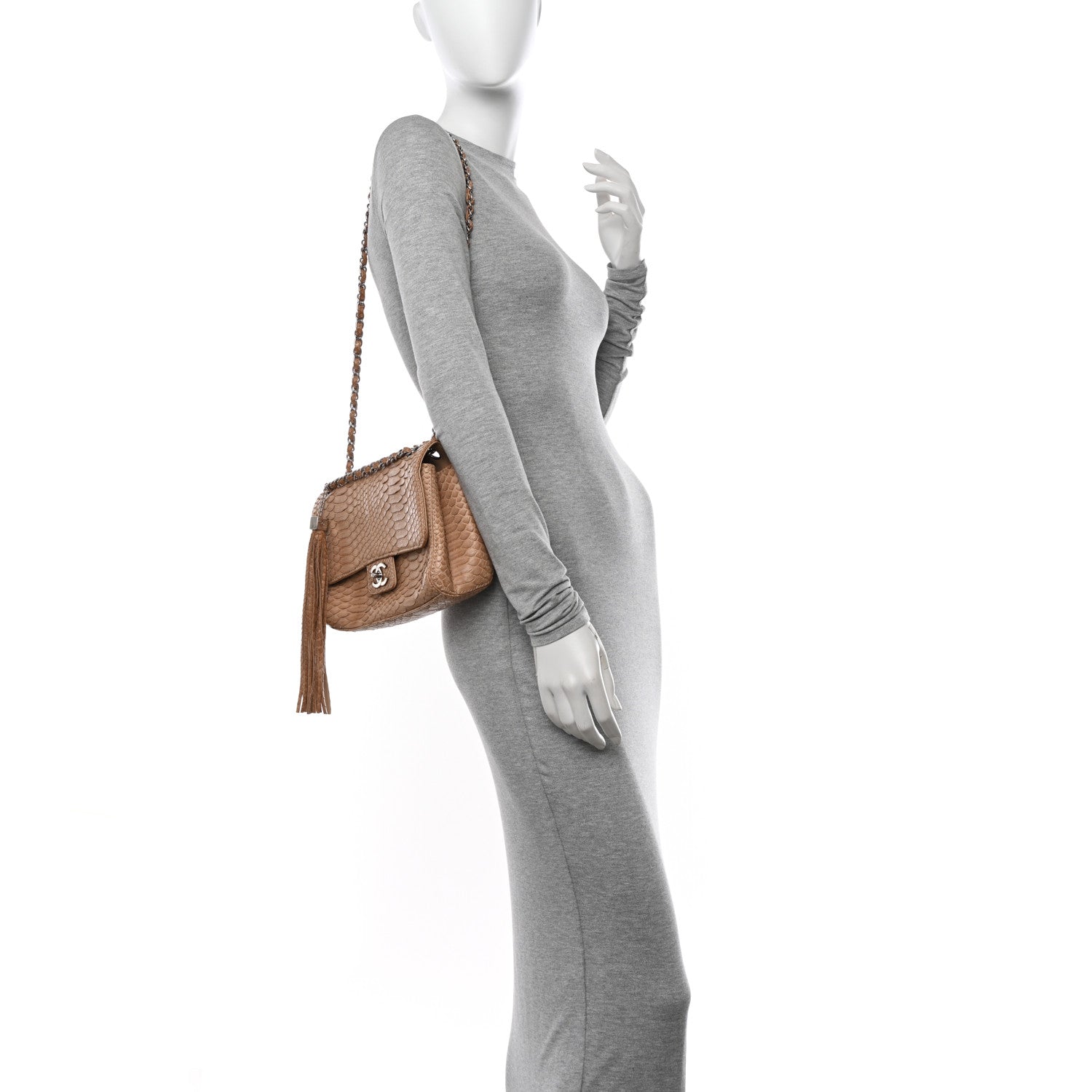 Chanel Snakeskin Medium Soho Tassel Flap Beige 2 of 11