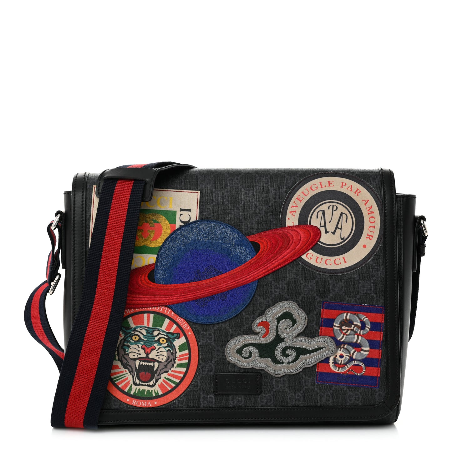 GG Supreme Monogram Night Courrier Flap Messenger Black Multicolor
