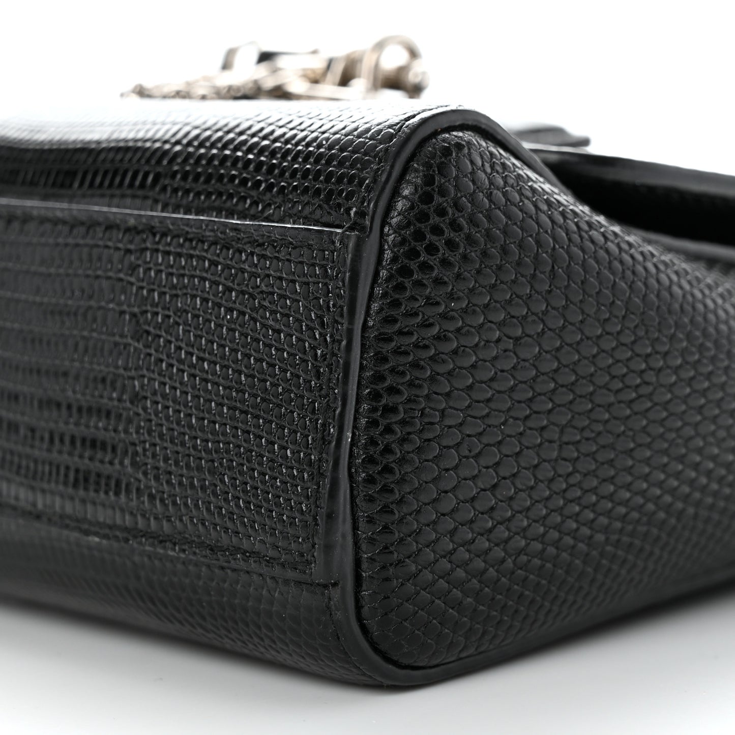 Lizard Calfskin Embossed Small Monica Top Handle Bag Black