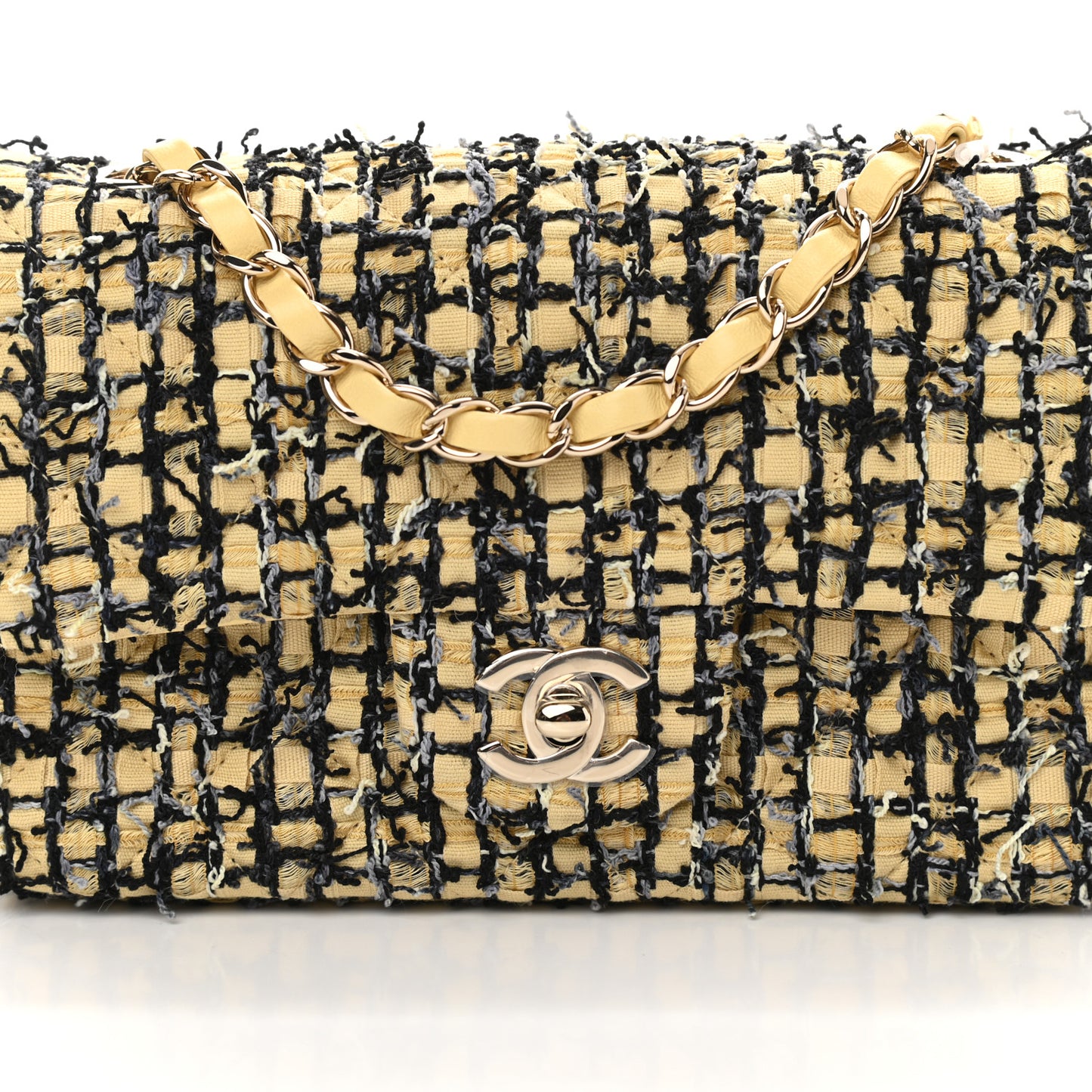 Tweed Quilted Mini Rectangular Flap Yellow Black