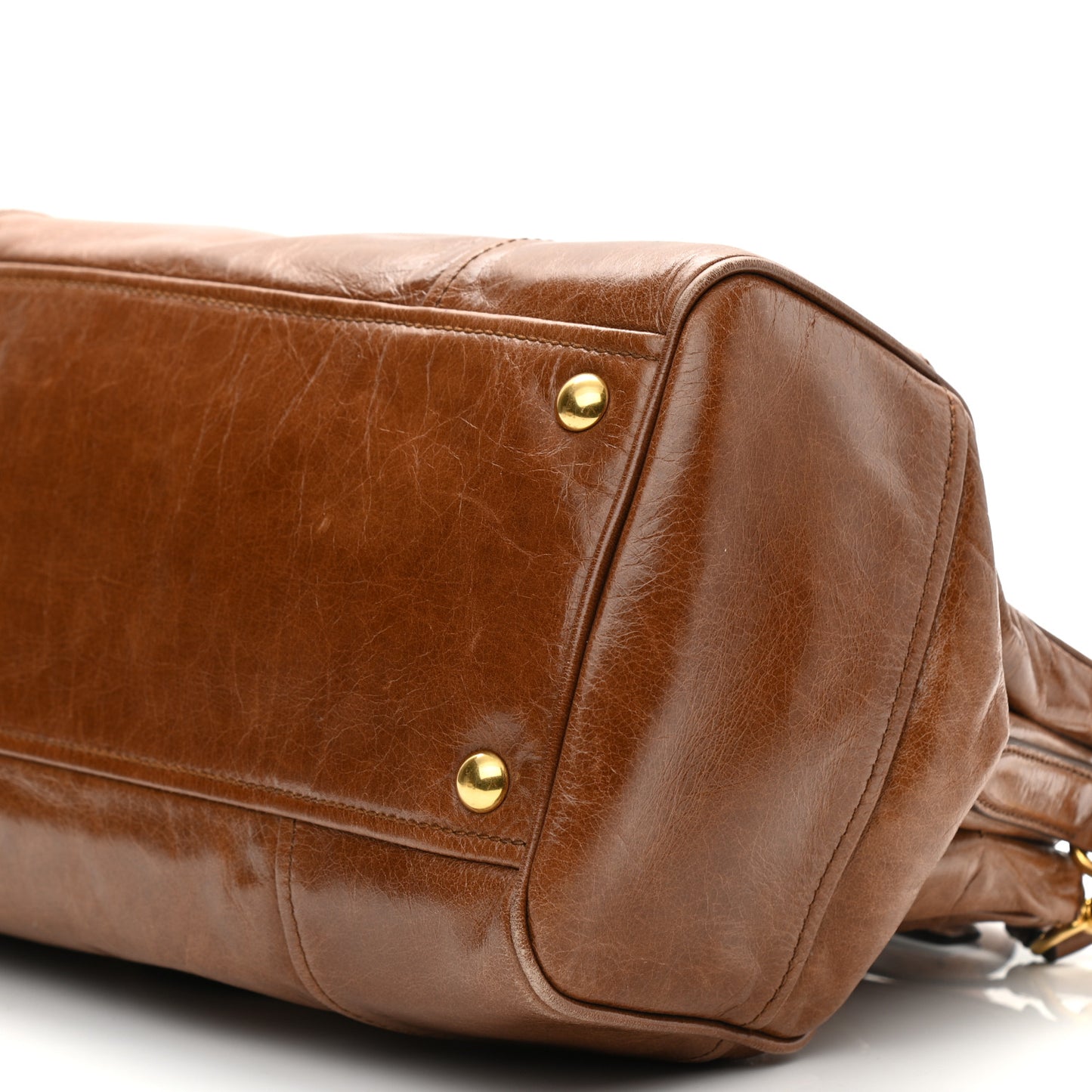 Vitello Shine Top Handle Satchel Brown