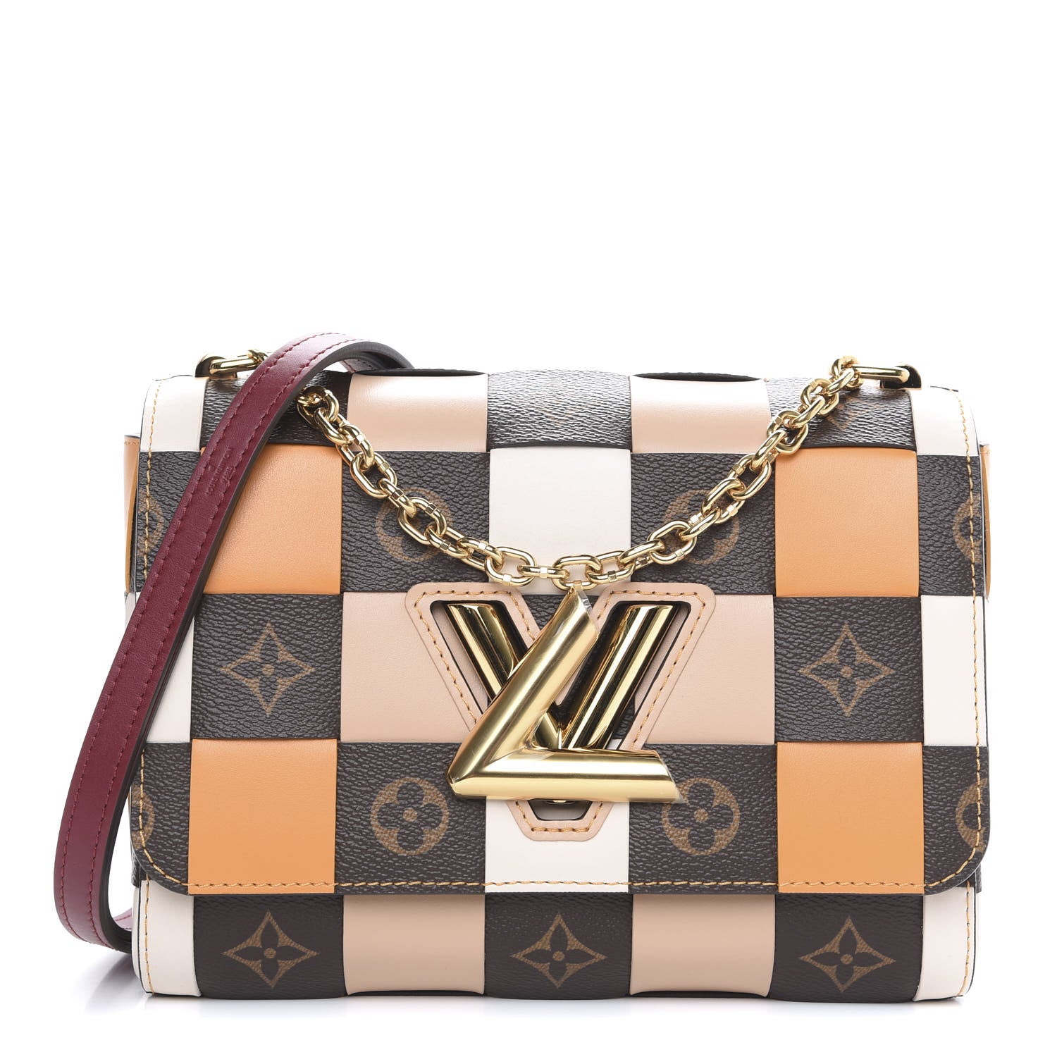 Louis Vuitton Calfskin Monogram Check Twist MM Beige White Orange