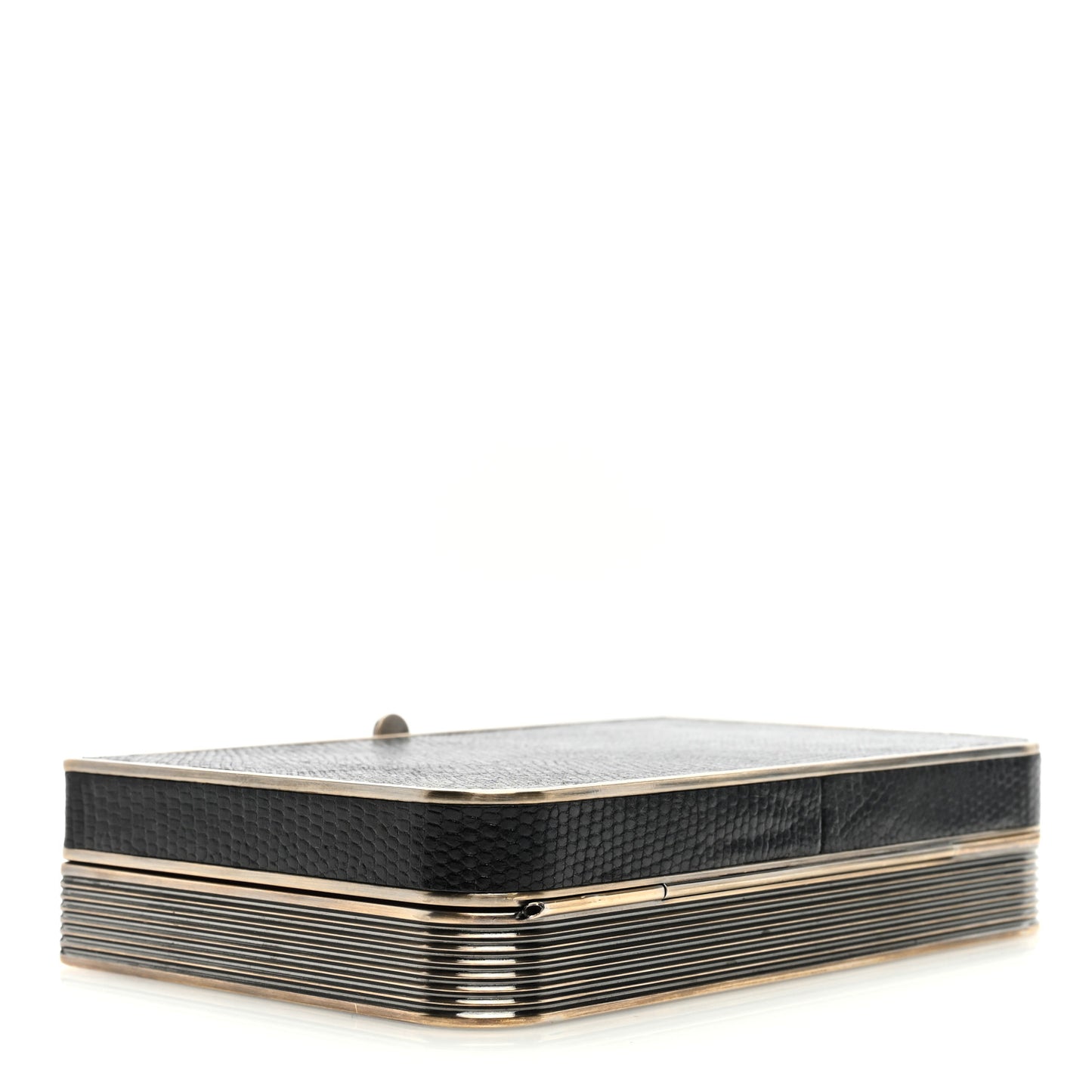 Lizard Metal Box Clutch Black Gold