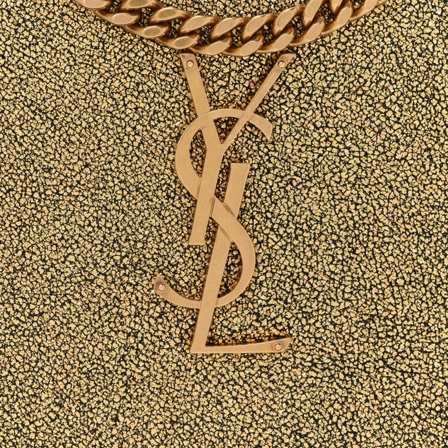 Grained Metallic Calfskin Monogram Chain Wallet Gold