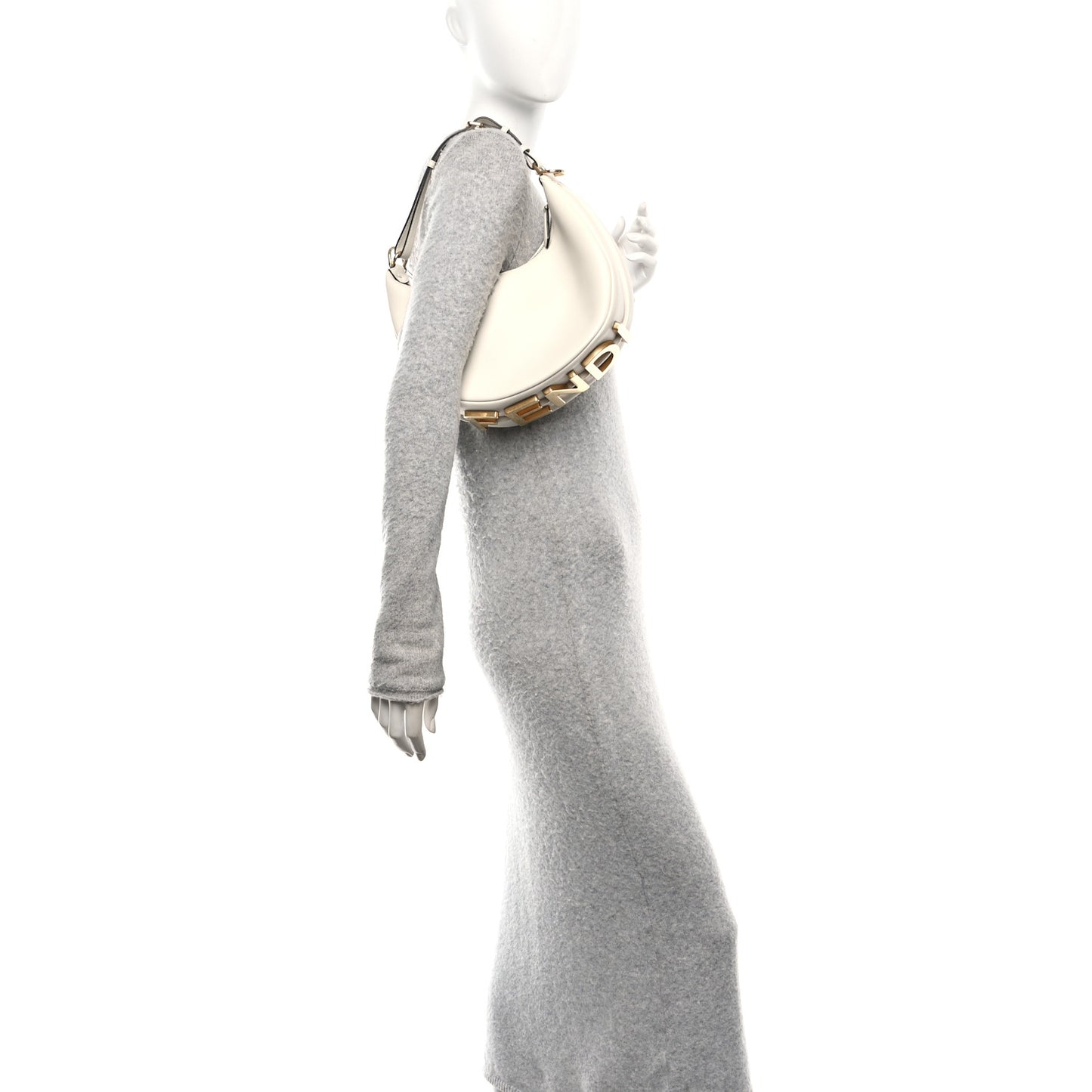Vitello Grace Matte Small Fendigraphy Hobo Bag White Ice