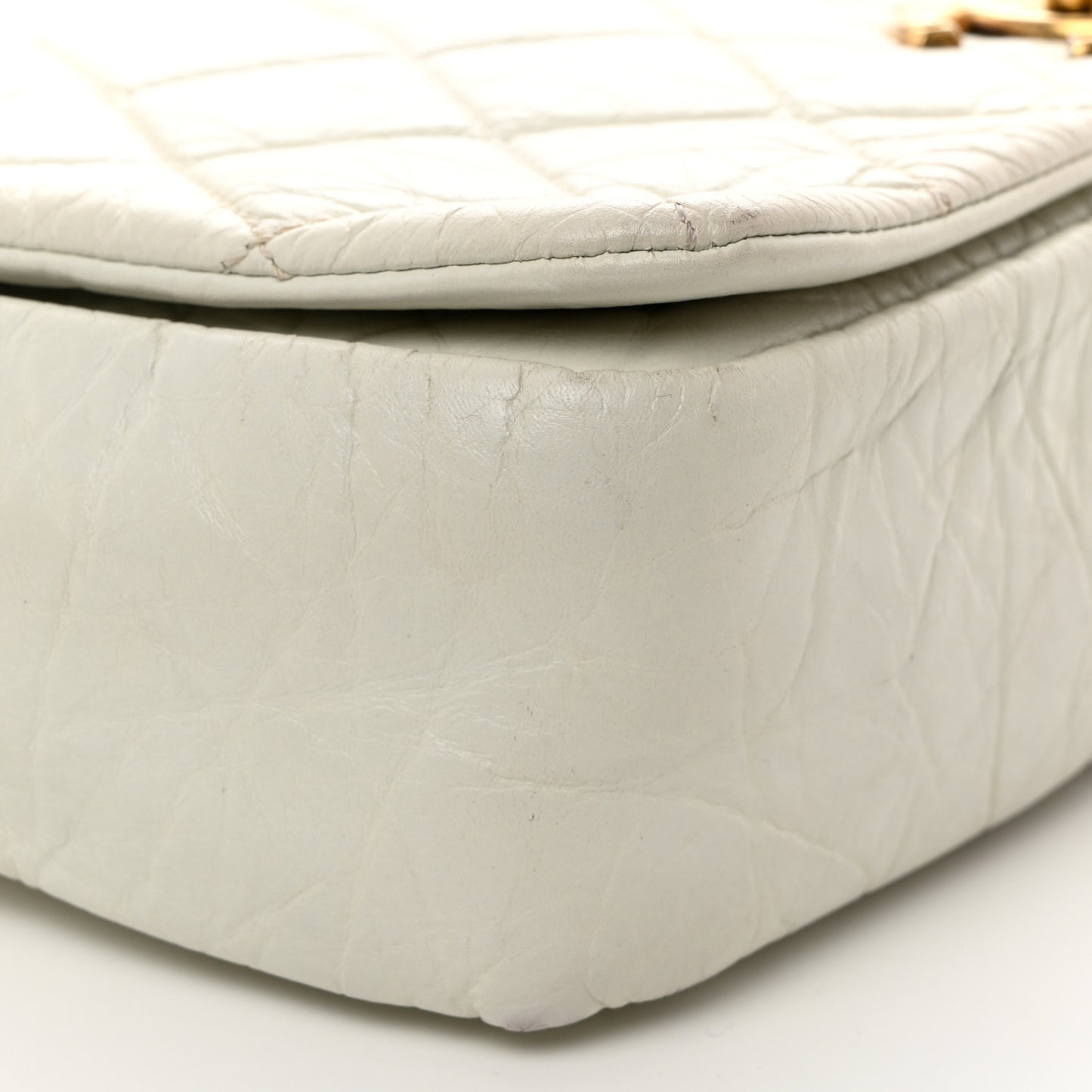 Aged Calfskin Quilted Medium Pondichery Flap White