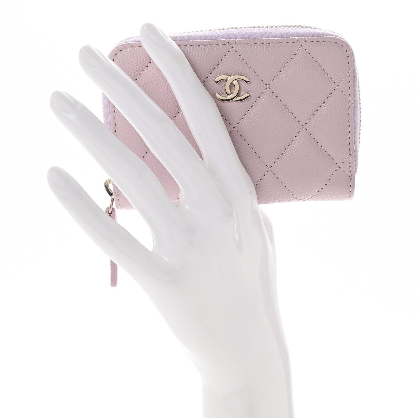 Caviar Quilted Zip Coin Purse Light Pink