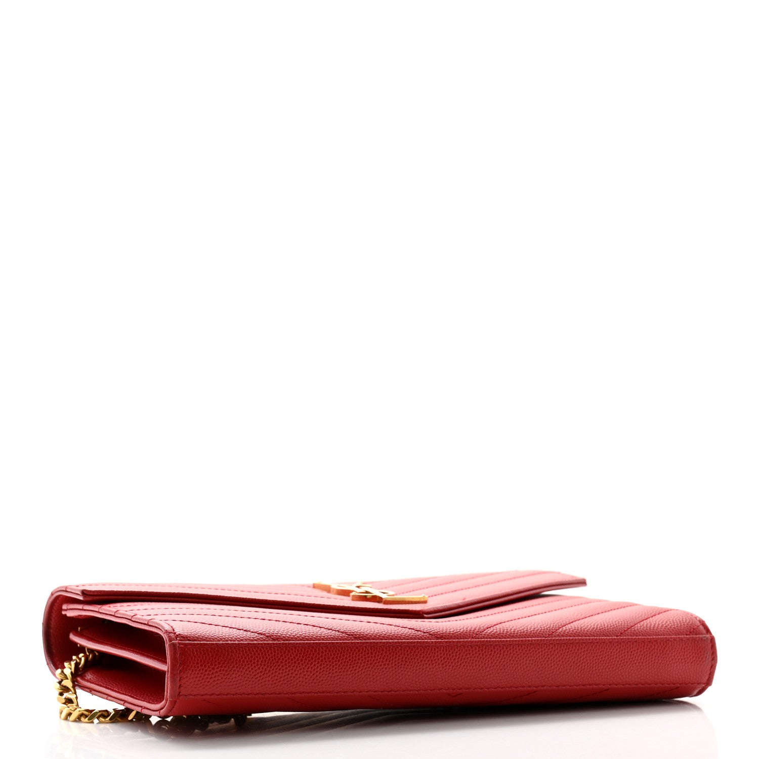 Saint Laurent Grain De Poudre Matelasse Chevron Monogram Chain Wallet Red 4 of 14