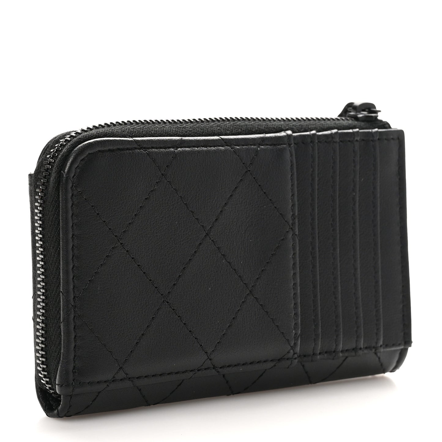 Lambskin Quilted Zip Card Holder So Black