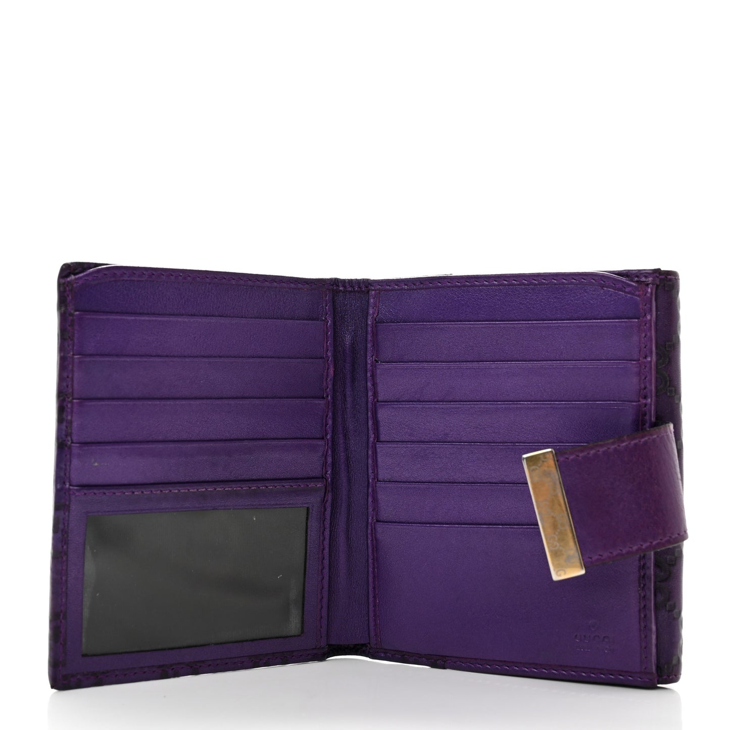 Metallic Soft Guccissima Icon Bar French ID Wallet Purple