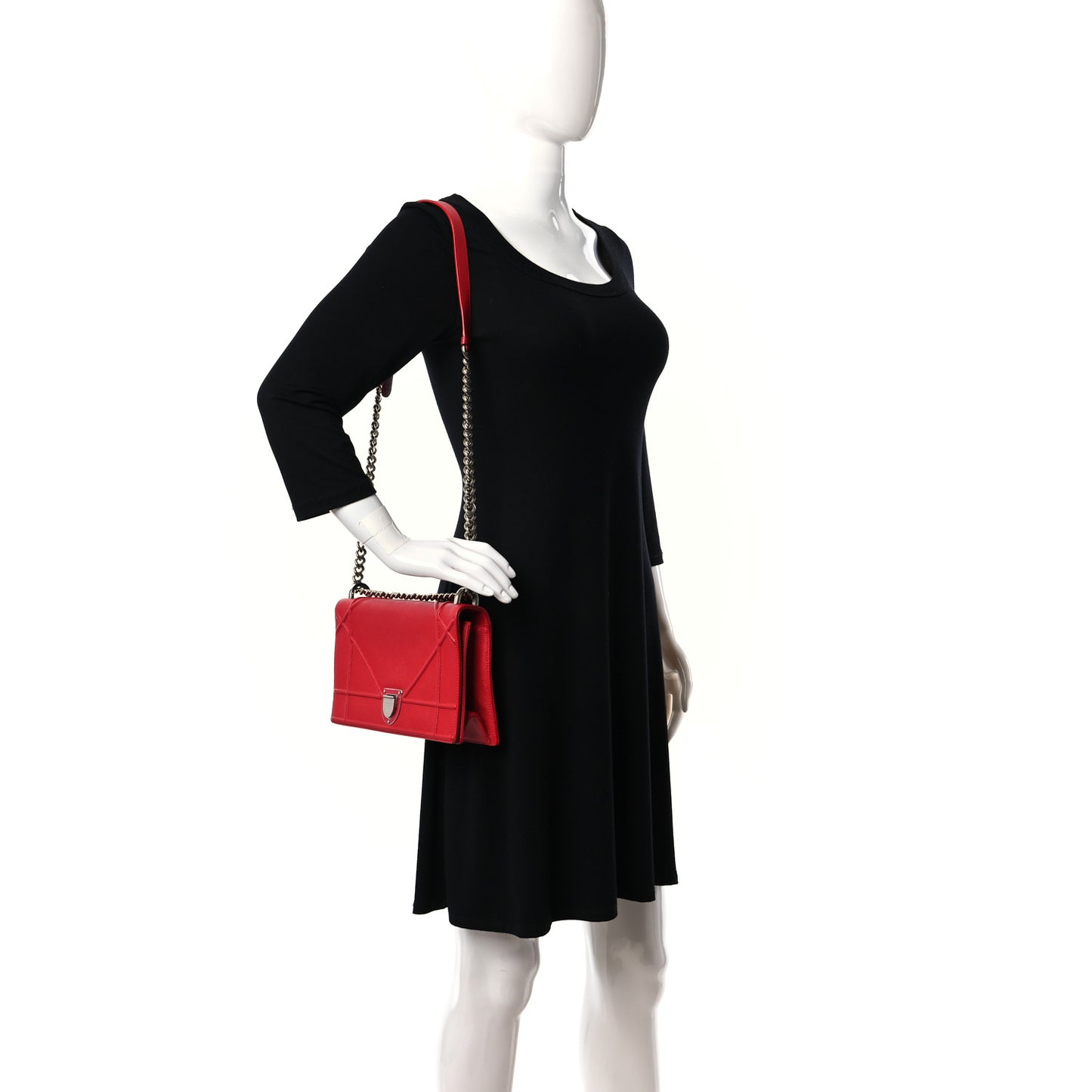 Grained Calfskin Medium Diorama Flap Bag Red