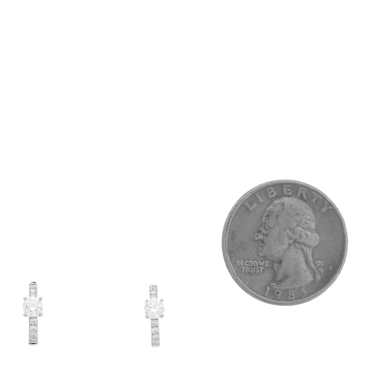 18K White Gold Diamond Round Center Huggie Earrings