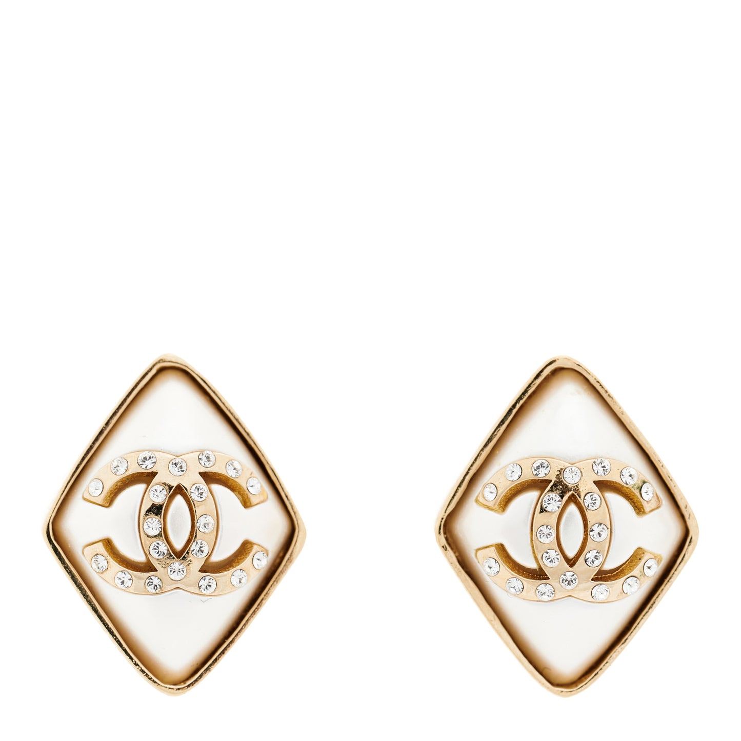 Crystal Square CC Earrings Gold White