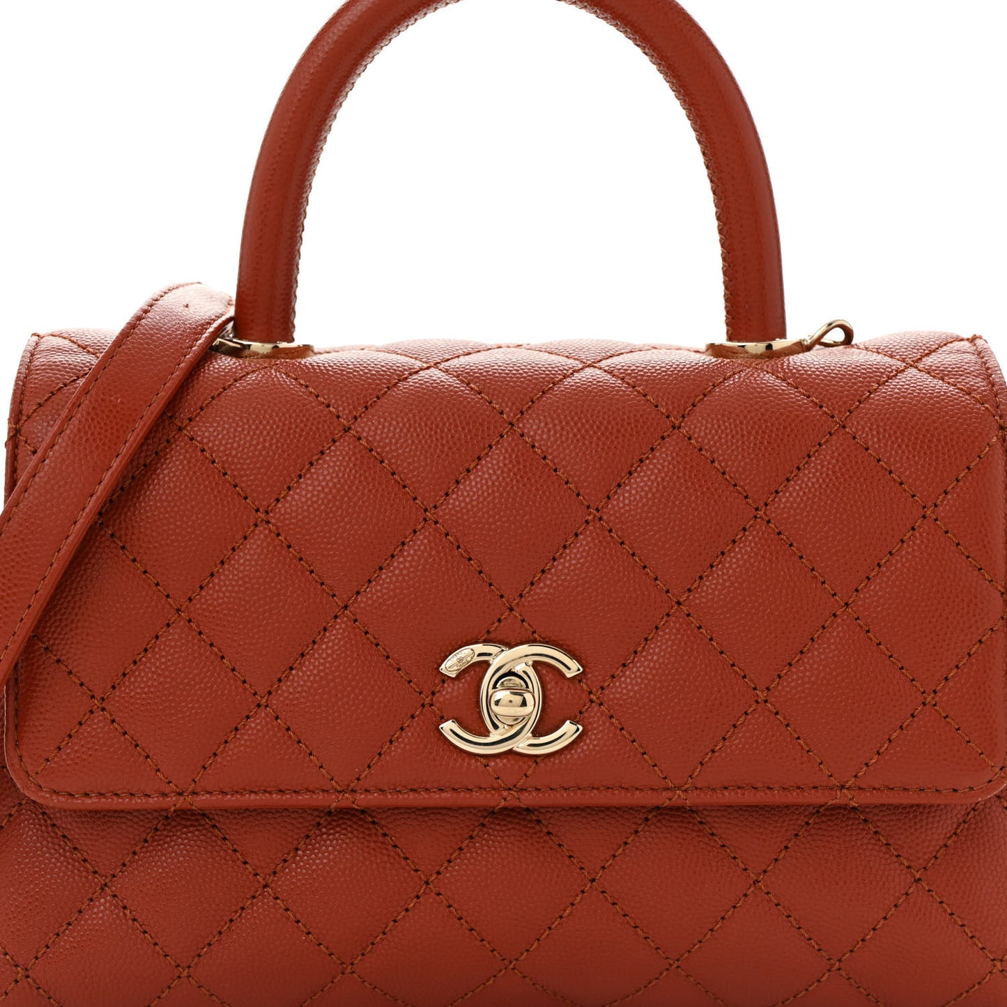 Caviar Quilted Mini Coco Handle Flap Dark Orange