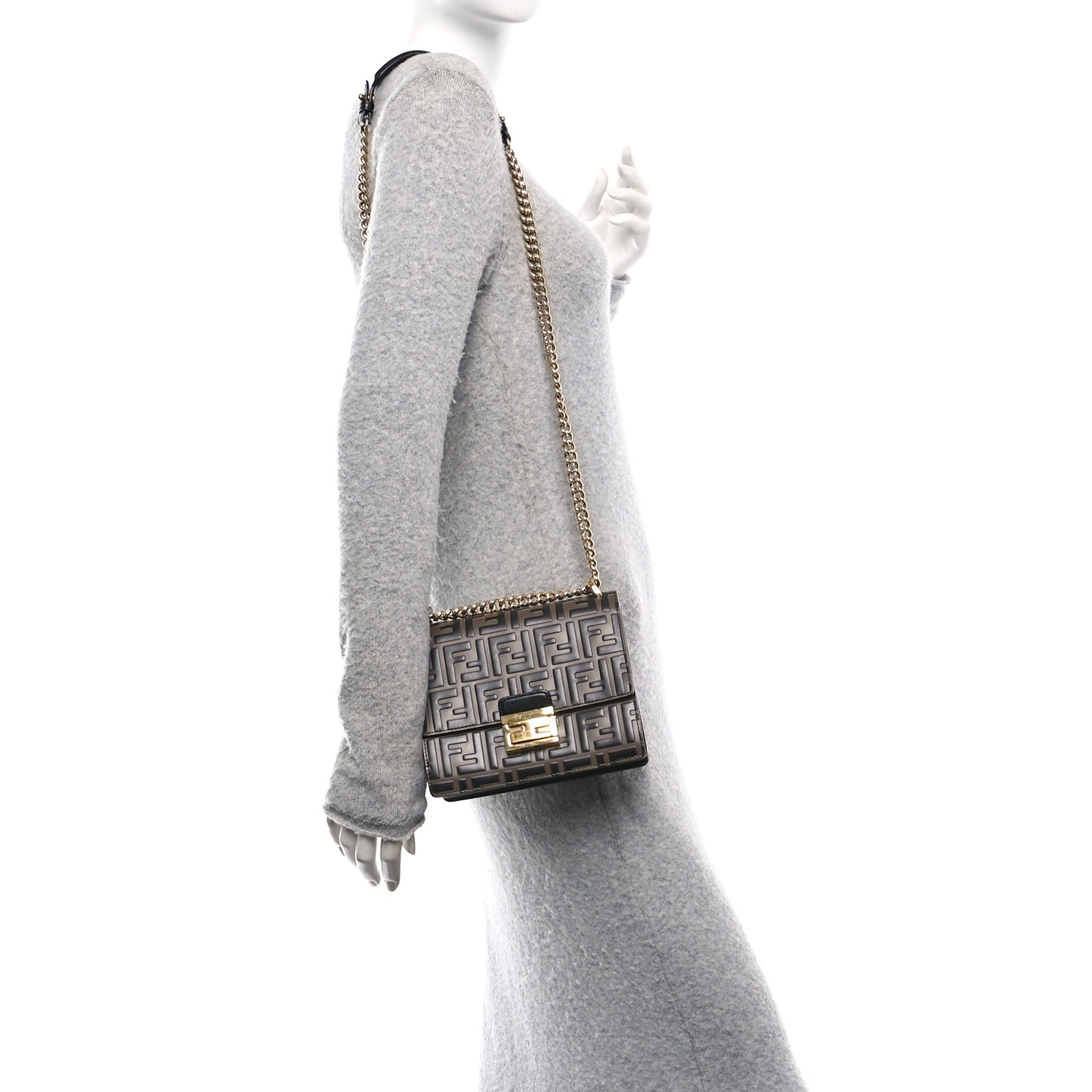 Vitello Liberty Bi-Color FF 1974 Embossed Small Kan U Shoulder Bag Maya Black