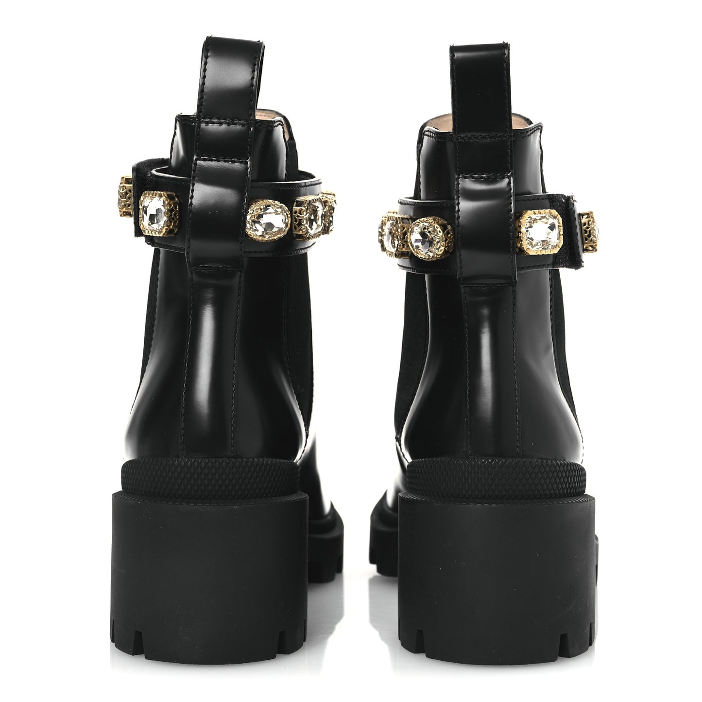 Calfskin Crystal GG Trip Chelsea Ankle Boots 35.5 Black