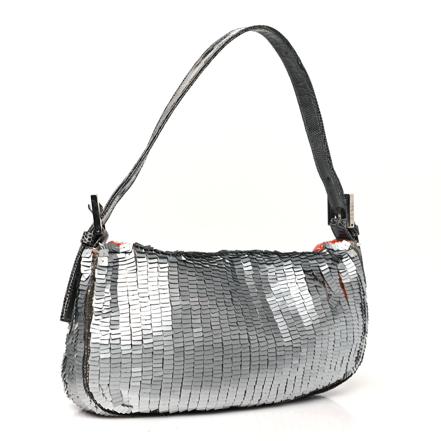 Sequin Beaded Lizard Baguette Silver Orange