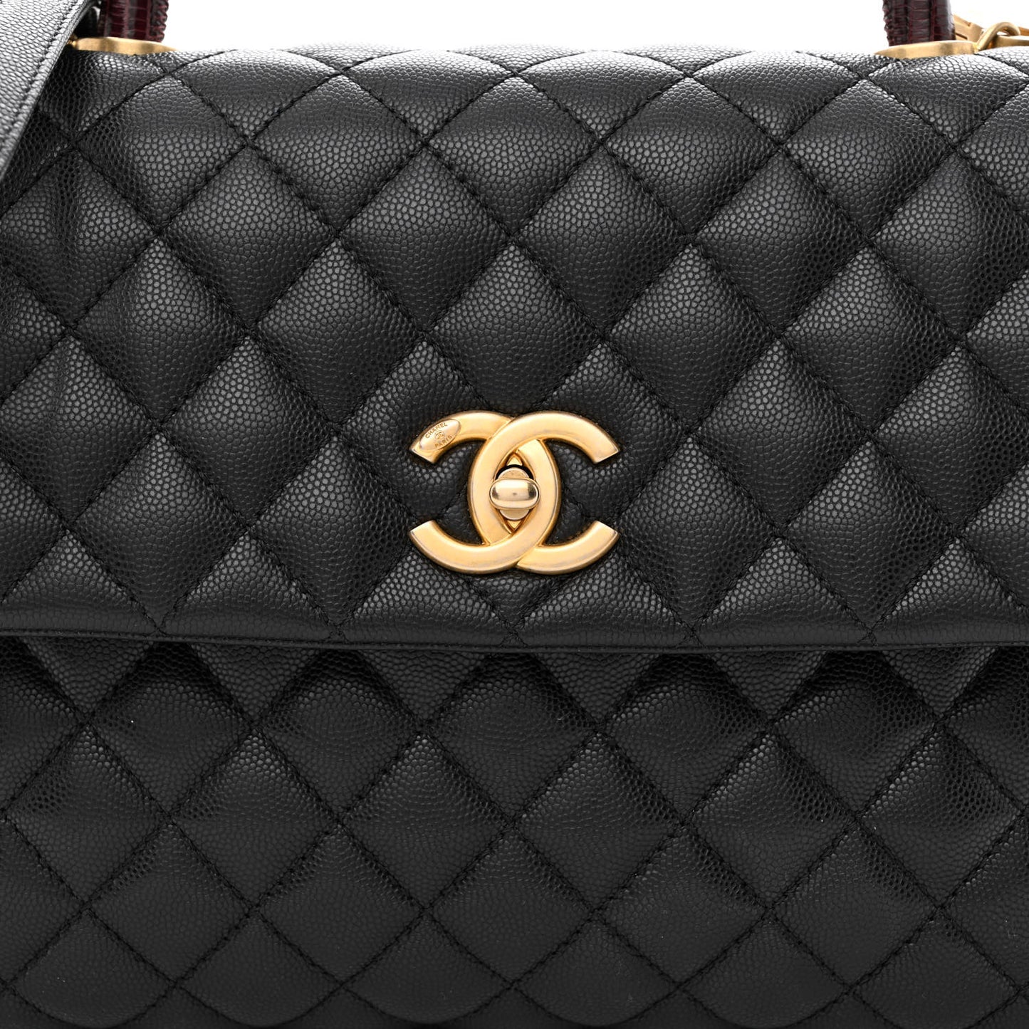 Caviar Lizard Quilted Medium Coco Handle Flap Black