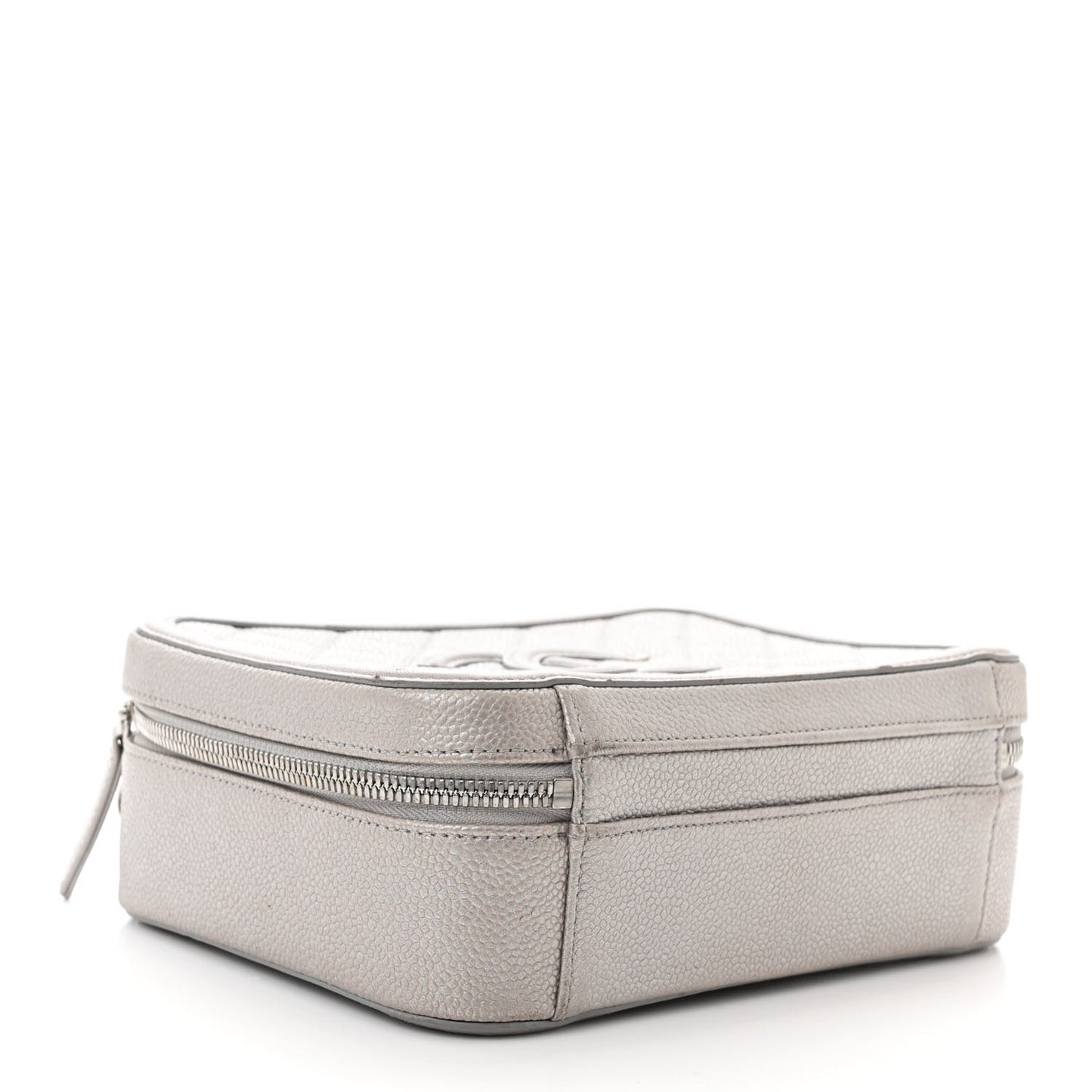 Metallic Caviar Quilted Medium CC Filigree Vanity Case Silver