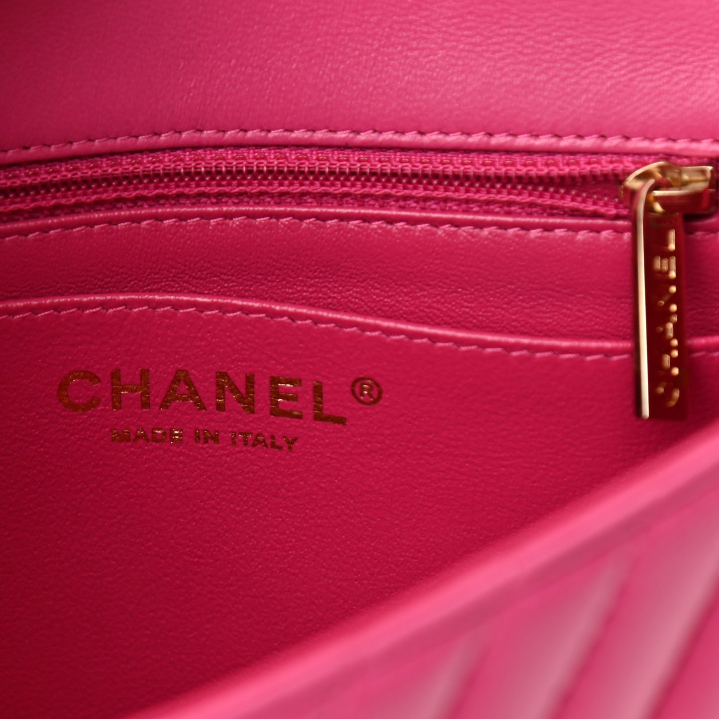 Lambskin Chevron Quilted Mini Square Flap Fuchsia