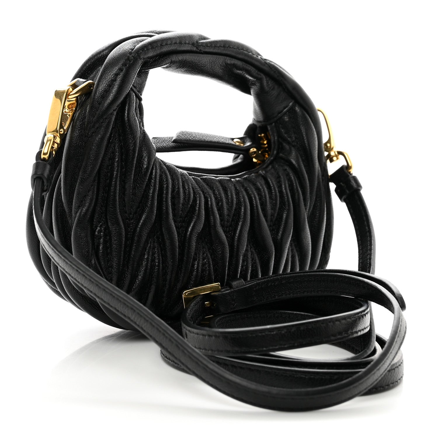 Miu Miu Nappa Matelasse Micro Wander Hobo Black 3 of 8