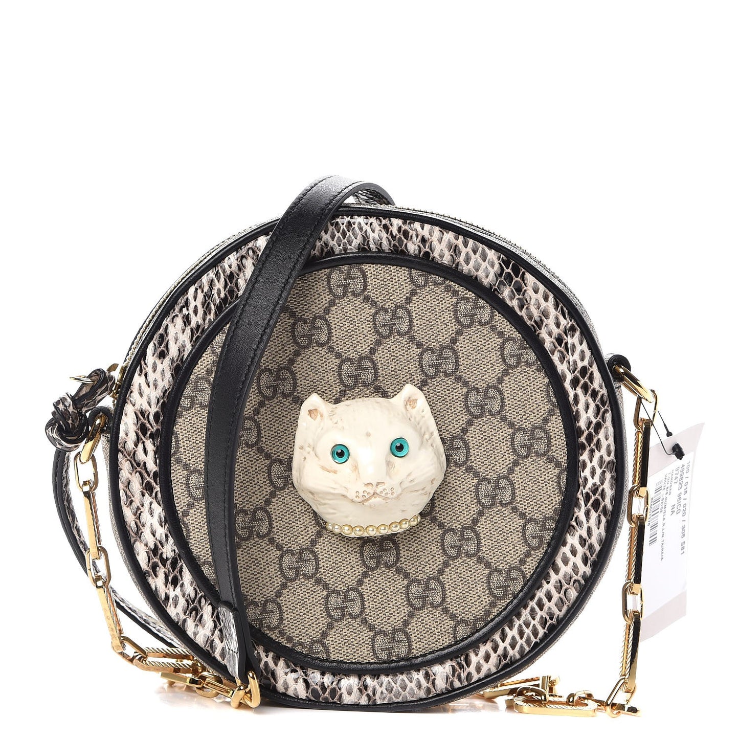 GG Supreme Monogram Patchwork Cat Round Shoulder Bag White Beige