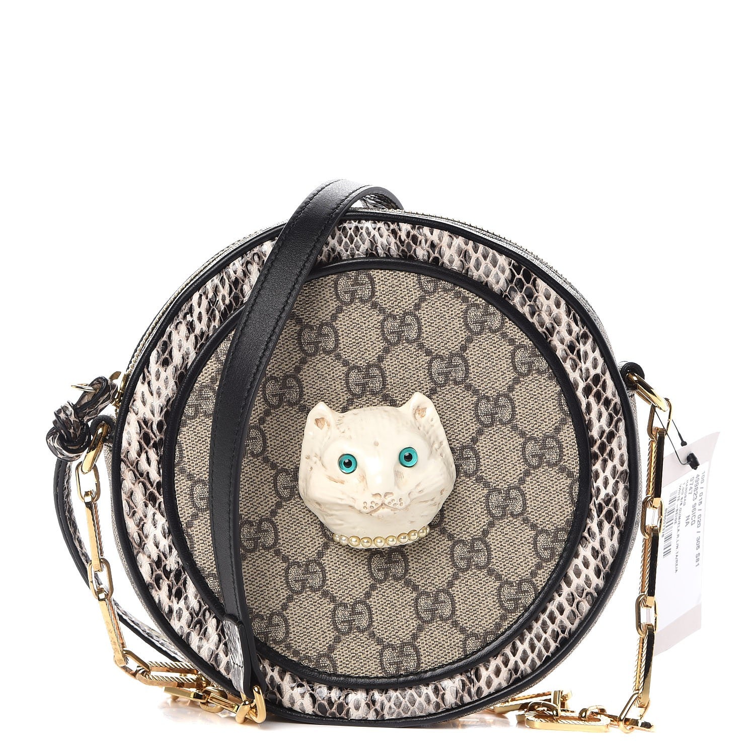 Gucci GG Supreme Monogram Patchwork Cat Round Shoulder Bag White Beige 1 of 10