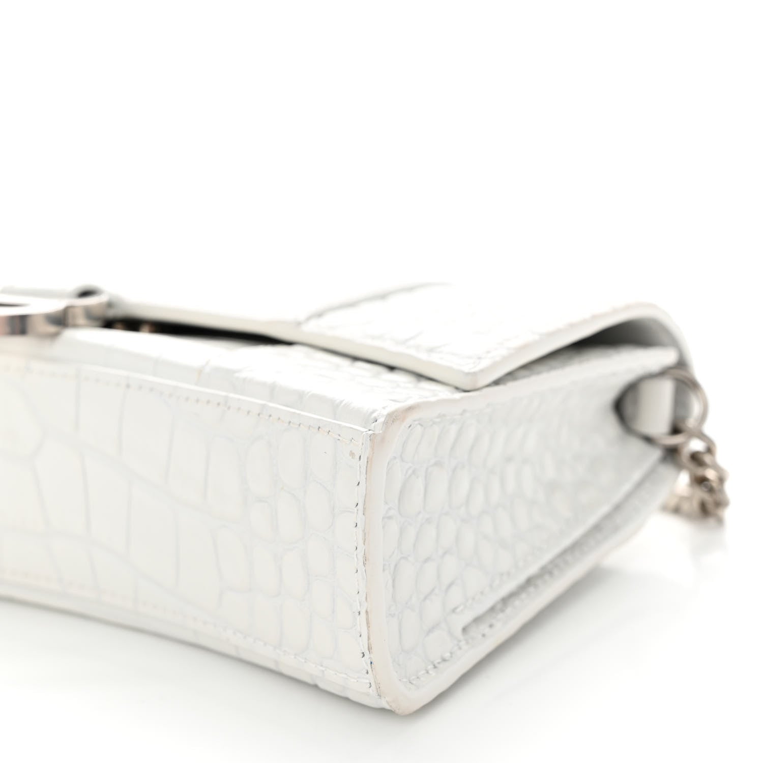 Balenciaga Shiny Calfskin Crocodile Embossed Small Hourglass Evening Chain Bag White 10 of 11