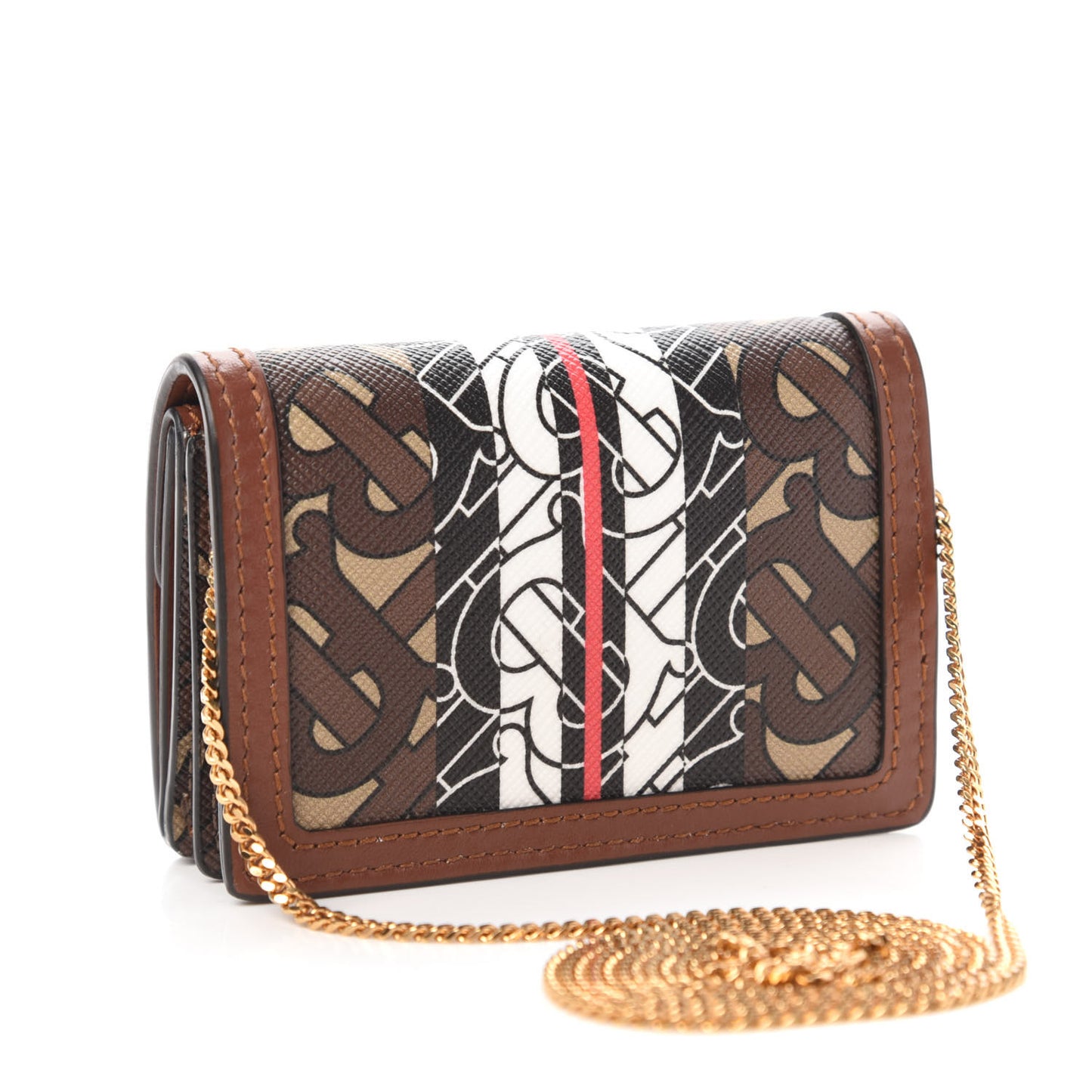 E-Canvas Monogram Stripe Jessie Chain Card Case Bridle Brown