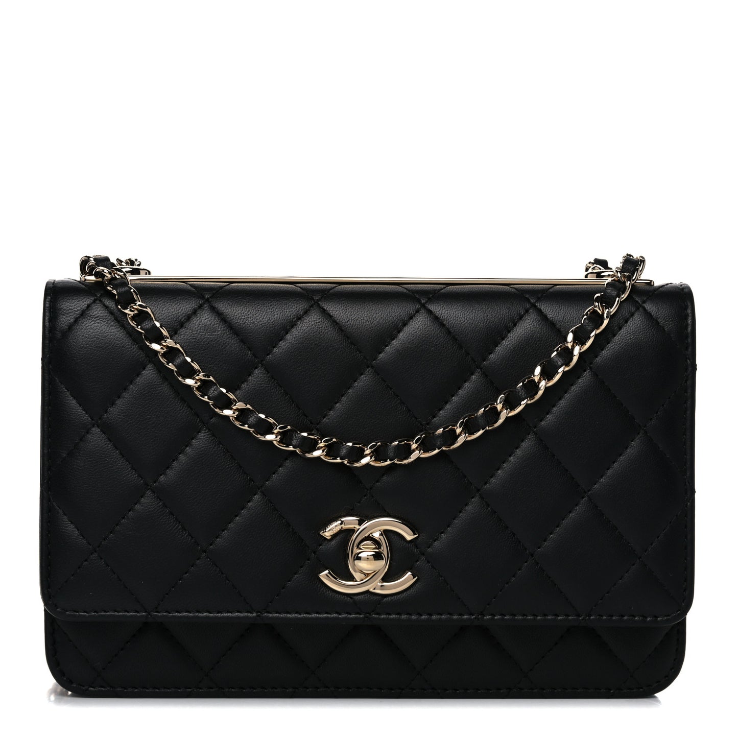 Lambskin Quilted Trendy CC Wallet On Chain WOC Black