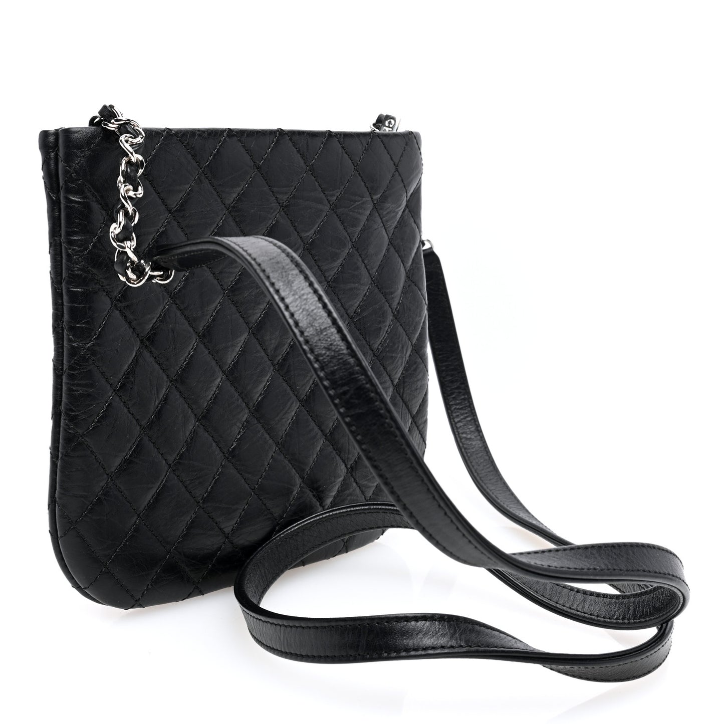 Aged Calfskin Quilted Crossbody Bag Black