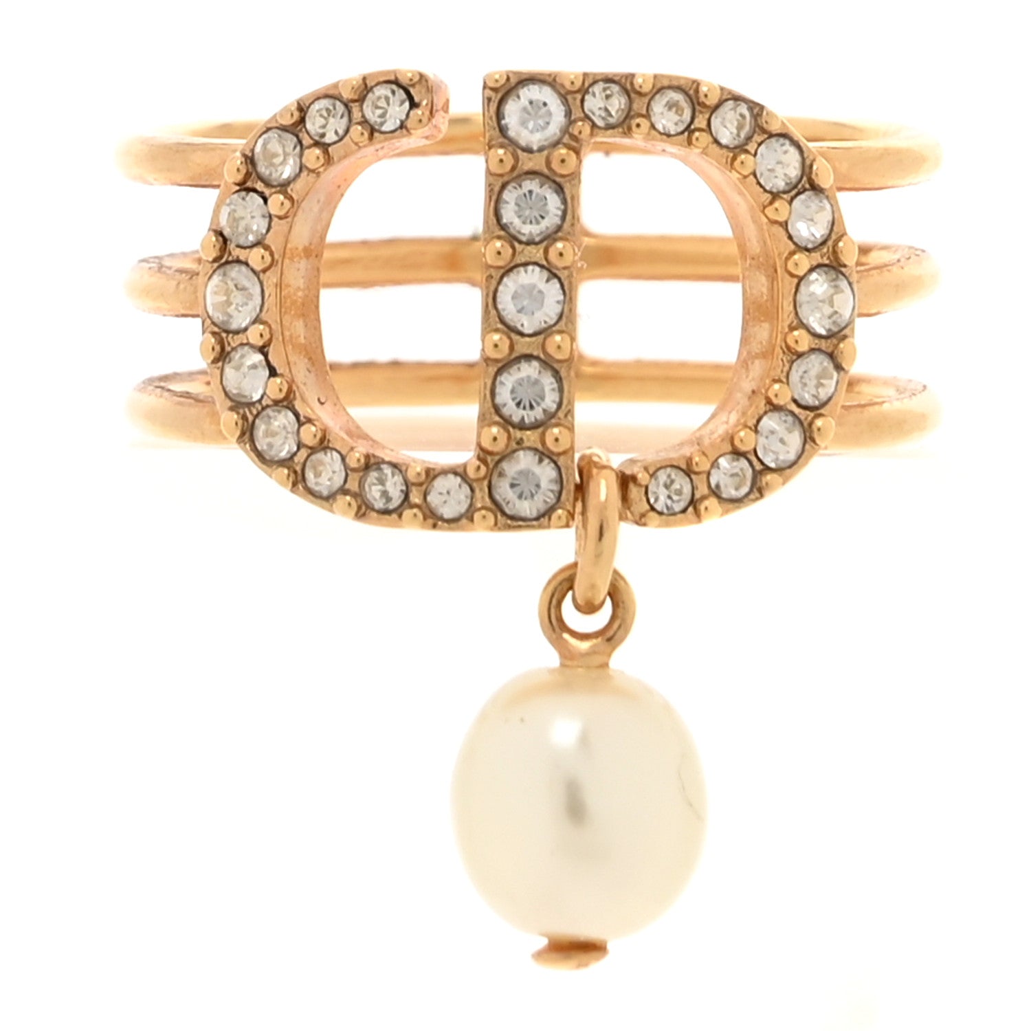 Christian Dior Metal Crystal Pearl 30 Montaigne Ring M Gold 1 of 4