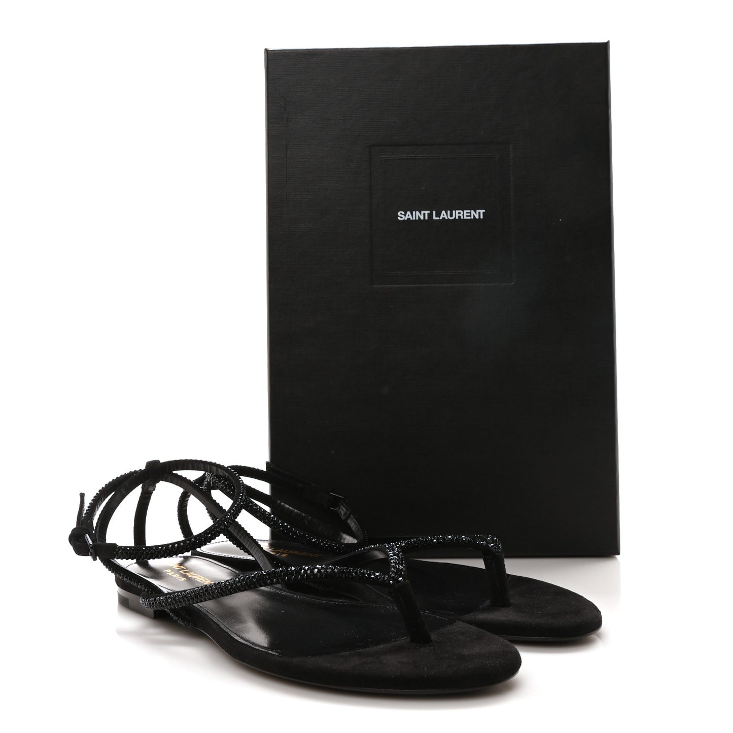 Suede Calfskin Crystal Embellished Nadja Sandals 37.5 Black