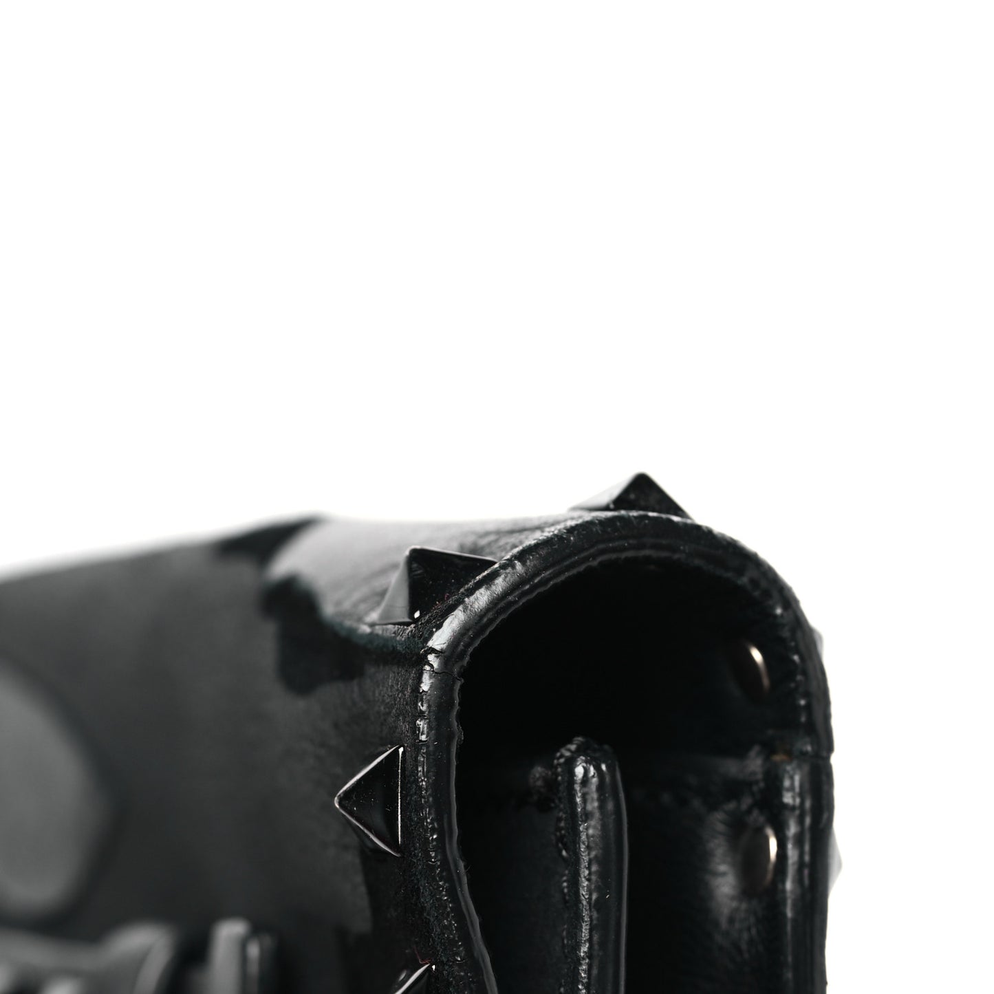 Nappa Canvas Camouflage Rockstud Wristlet Clutch Black