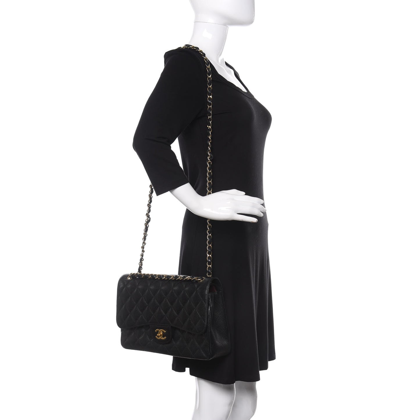 Caviar Quilted Jumbo Double Flap Black