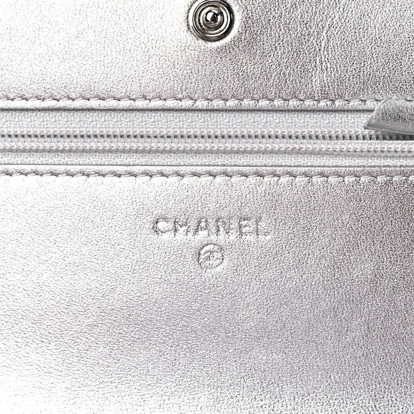 Metallic Lambskin Quilted Wallet On Chain WOC Silver