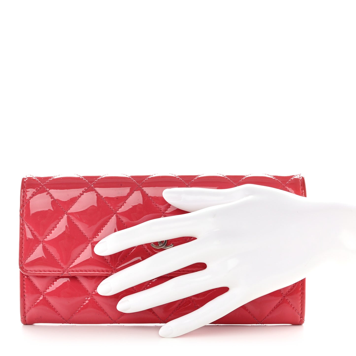 Patent Quilted Large Gusset Flap Wallet Pink