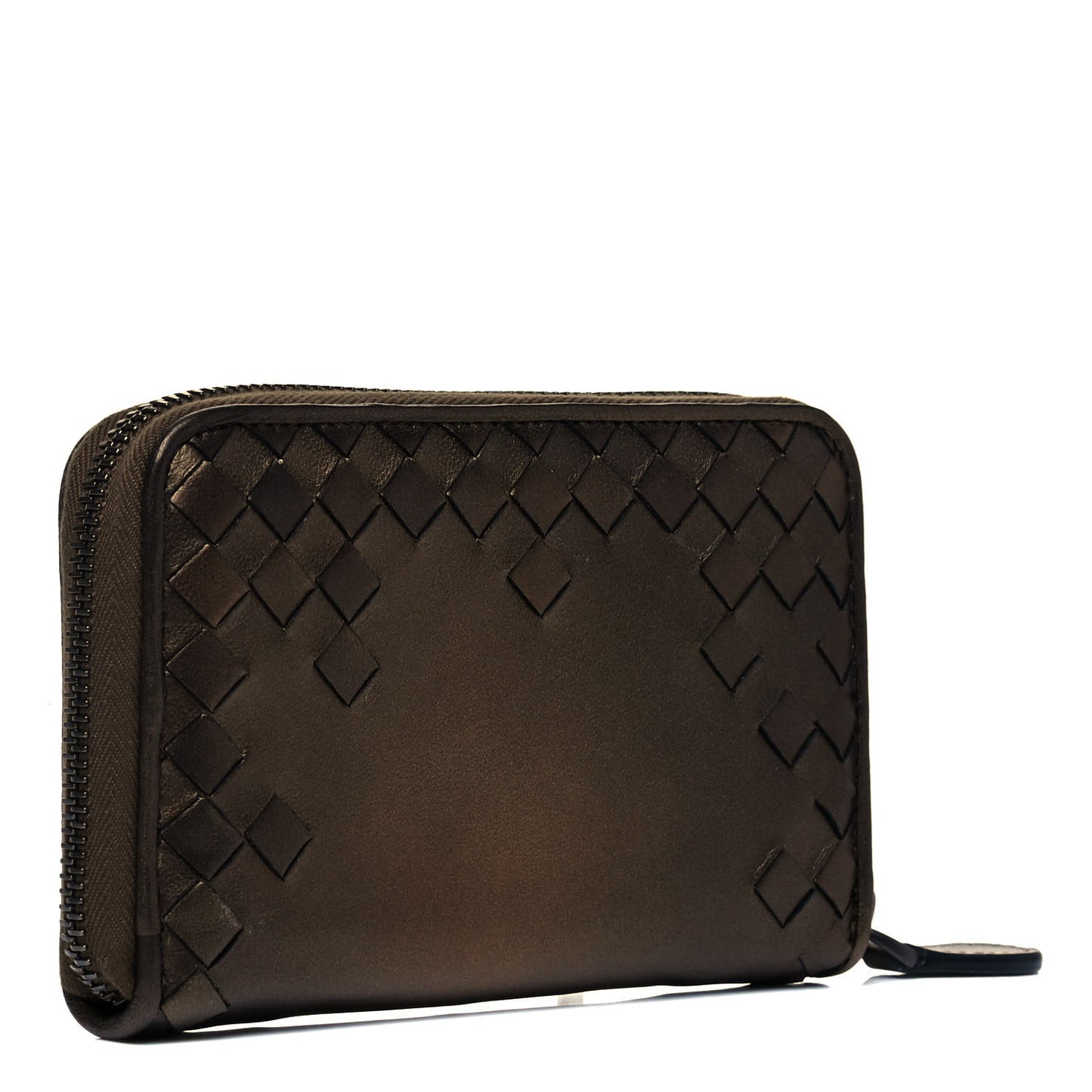Metallic Nappa Intrecciato Zip Around Wallet Dark Copper
