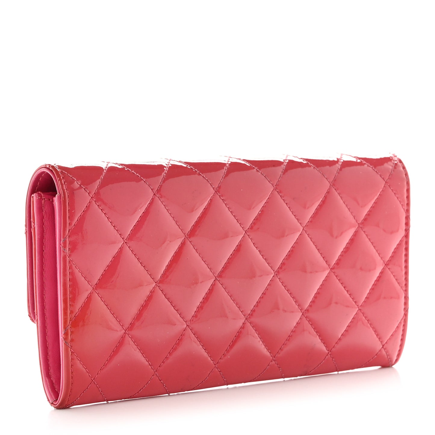 Patent Quilted Large Gusset Flap Wallet Pink
