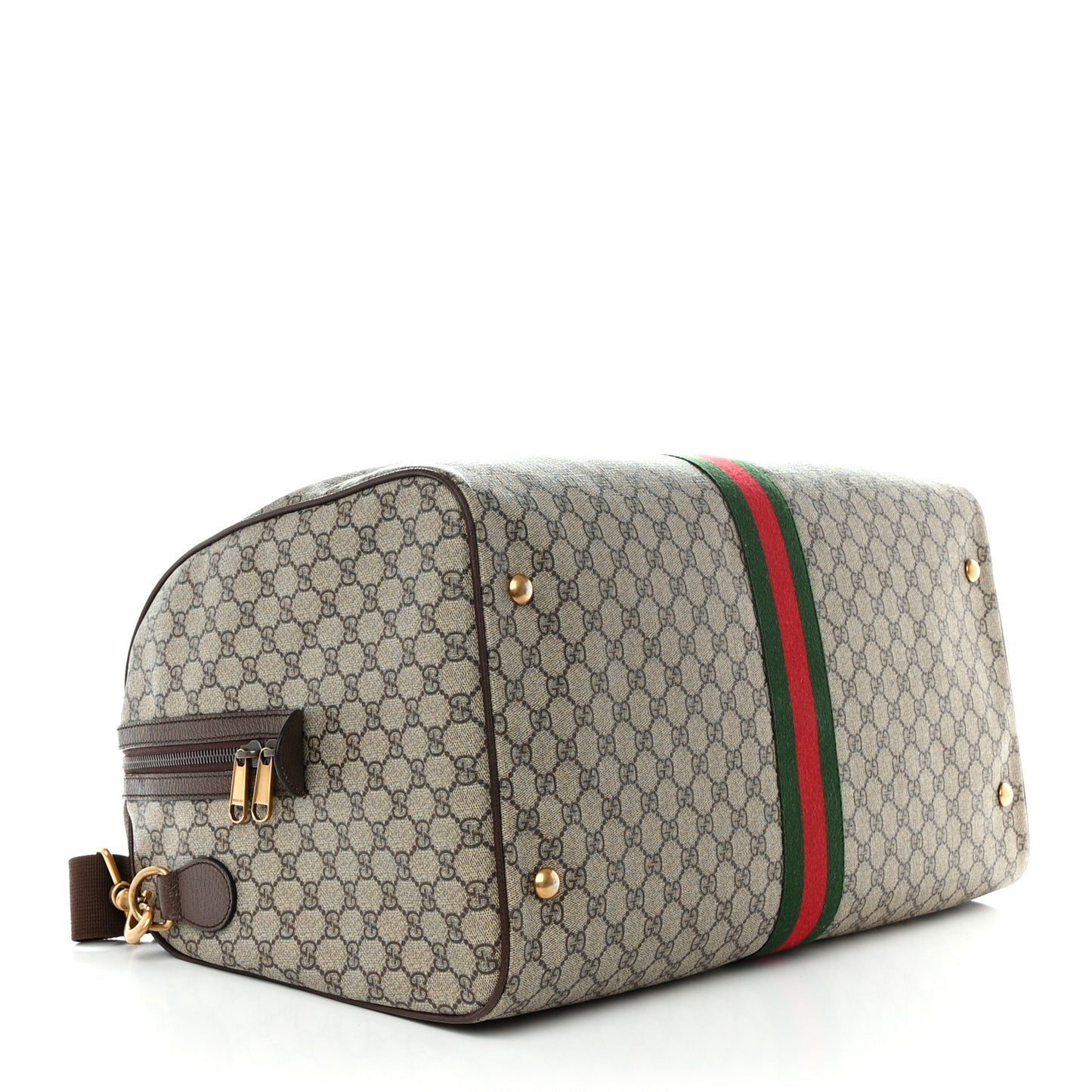 GG Supreme Monogram Textured Dollar Calfskin Web Large Savoy Duffle Bag Beige Ebony New Acero