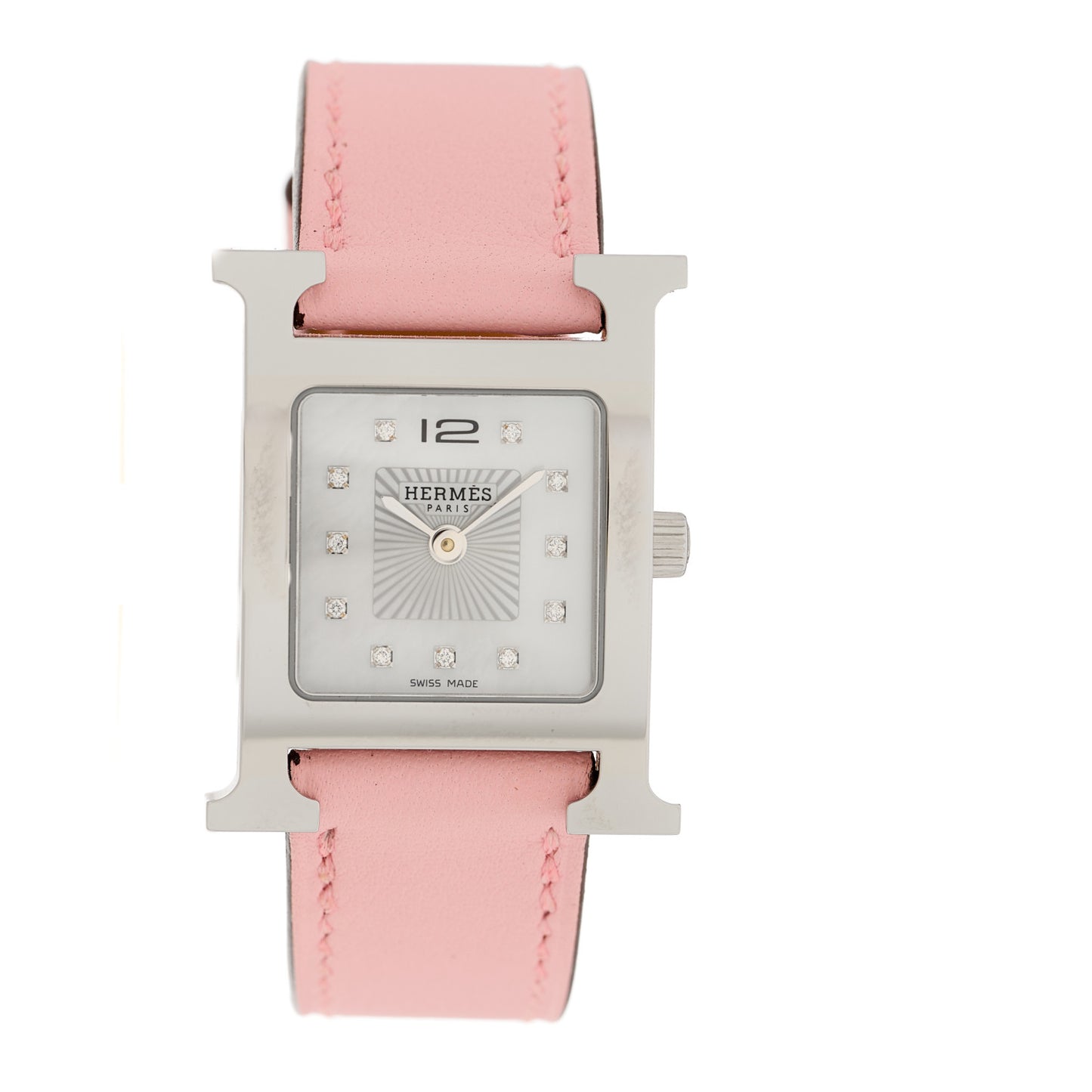 Stainless Steel Swift Diamond Mother of Pearl 21mm Heure H Hour Quartz Watch Rose Sakura