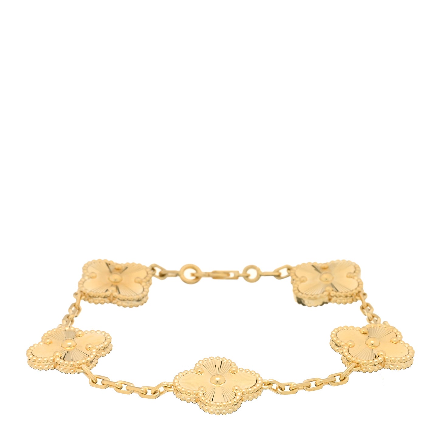 18K Yellow Gold 5 Motifs Guilloche Vintage Alhambra Bracelet