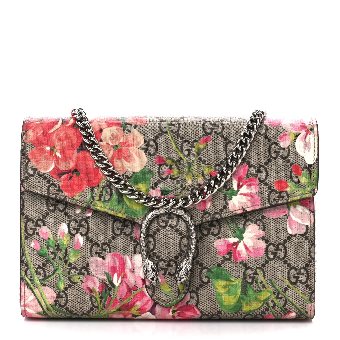 GG Supreme Monogram Blooms Mini Dionysus Chain Wallet Beige Multicolor Dry Rose
