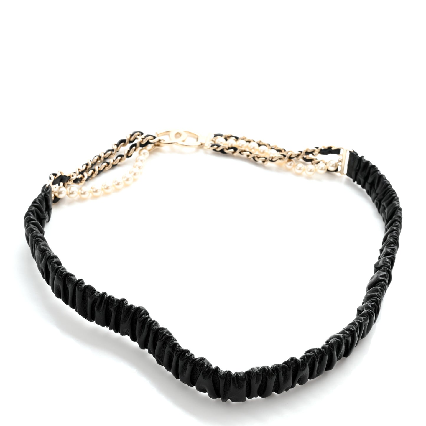 Lambskin CC Pearl Chain Belt 80 32 Black