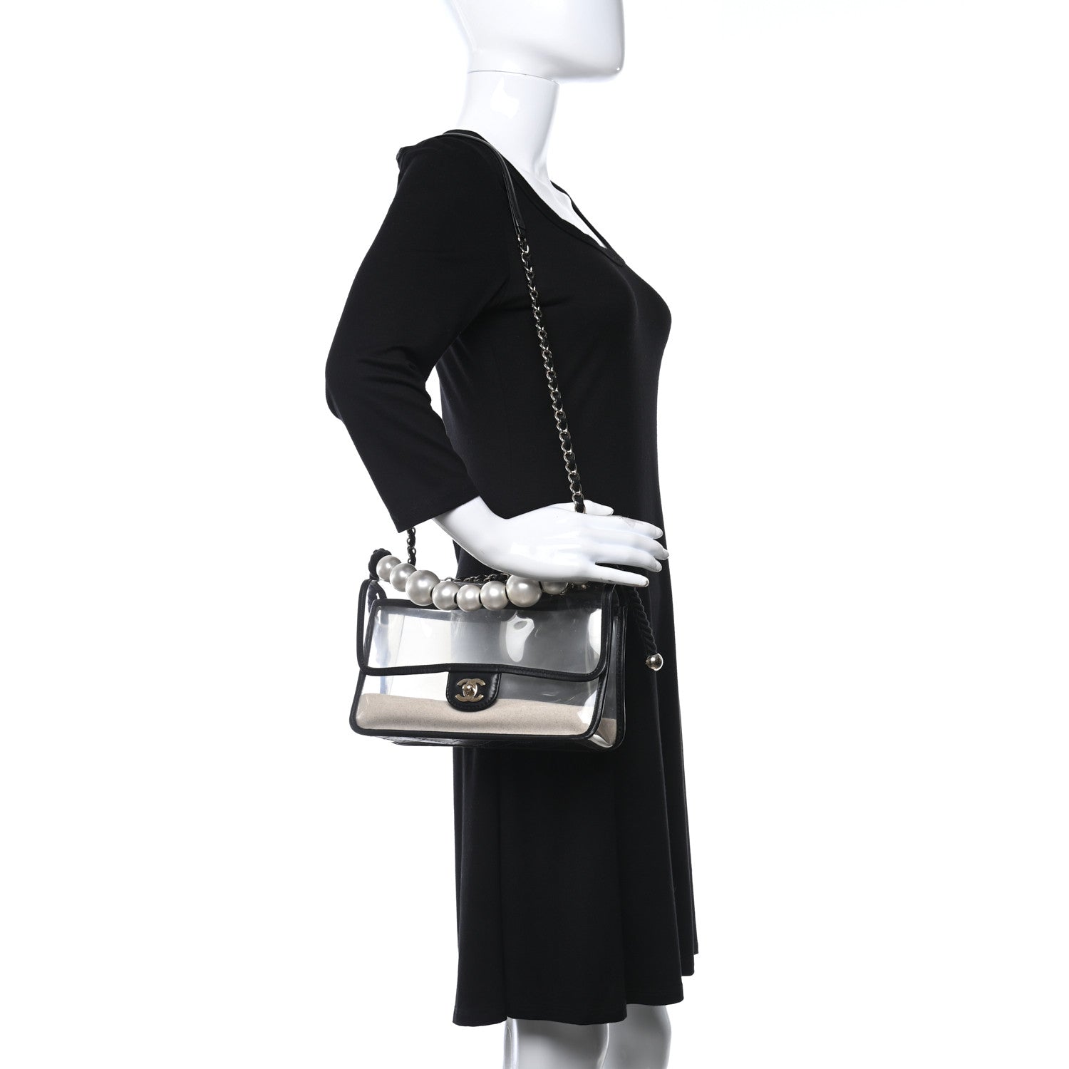 Chanel Lambskin PVC Sand By The Sea Flap With Pearl Strap Black 2 of 11