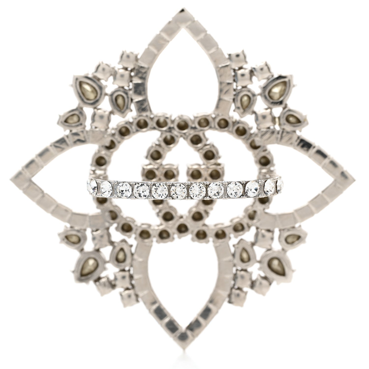 Gucci Metal Crystal Interlocking G Flower Ring M Silver 3 of 6