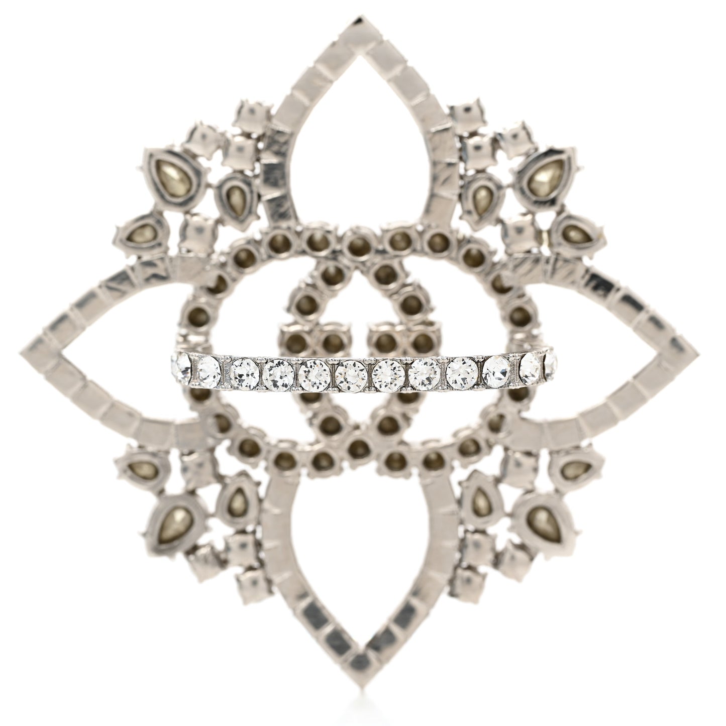 Metal Crystal Interlocking G Flower Ring M Silver